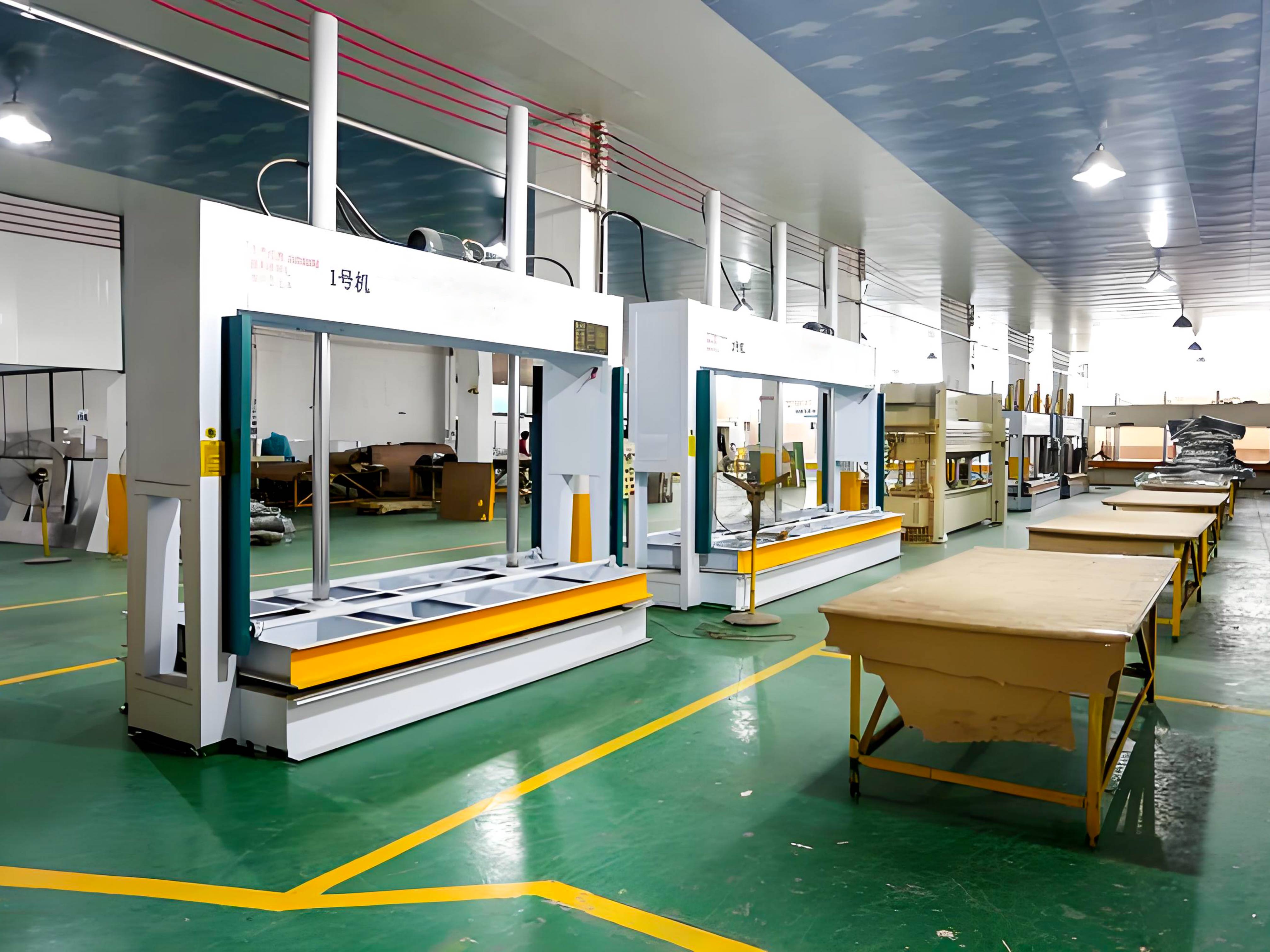 Factory production line for HPL panels aluminum honeycomb panels and restroom partition manufacturing process in modern industrial workshop
